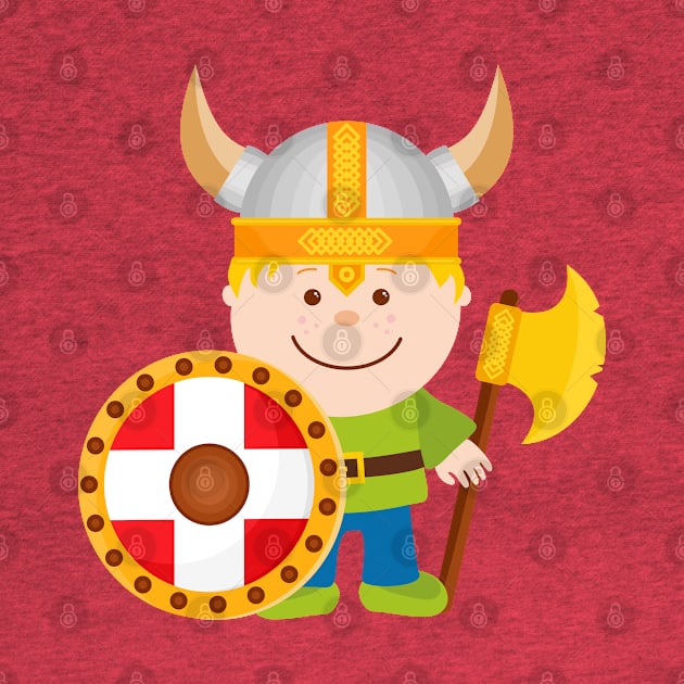 Cute Little Viking Warrior Cartoon Illustration by RageRabbit